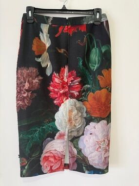 Anthropologie Pankaj & Nidhi Burgundy Floral Lace-Overlay Pencil Skirt